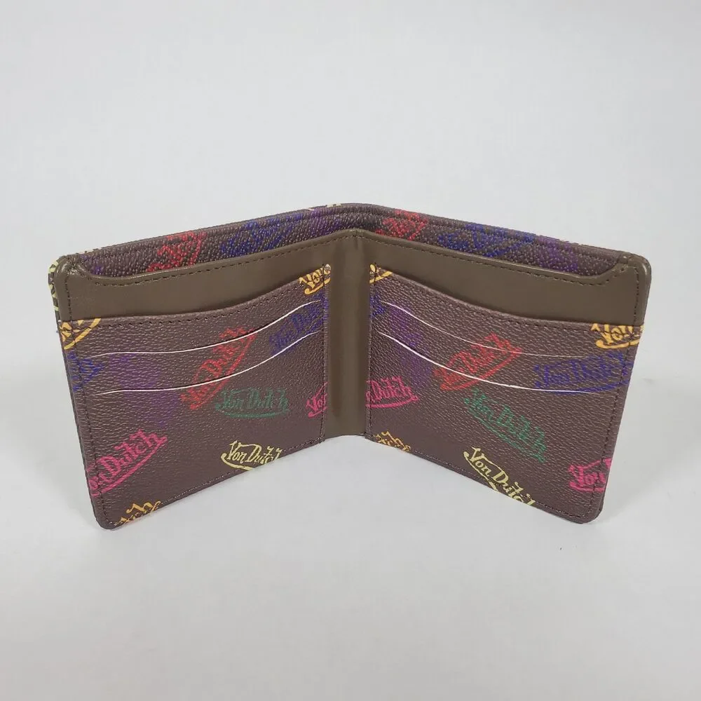 Von Dutch Brown Multicolor Bifold Men's Wallet Logo Accent Folding Credit Card
